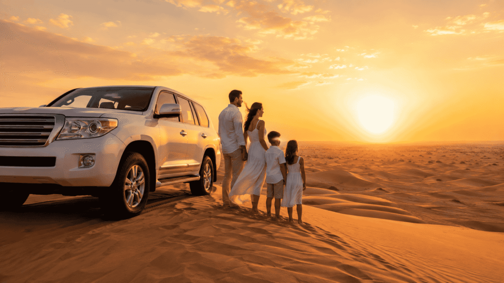 VIP desert safari in Dubai with family-friendly luxury 4x4 and sunset views